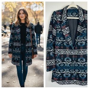 Aztec Southwestern Pattern Womens S/M Wool Jacket Western Boho Pockets Ranch